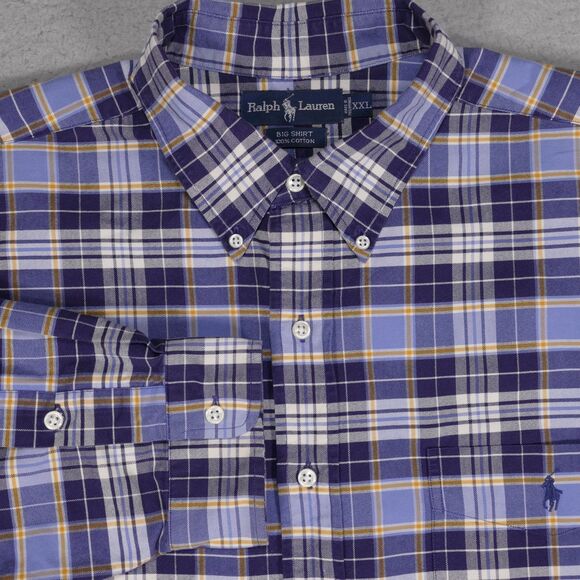 Polo Ralph Lauren The Big Shirt Button Down Shirt Blue Purple Plaid Men’s 2XL - Picture 1 of 16